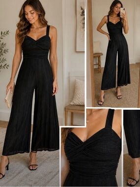 Ali & Jay Black Shimmer Wide Leg Jumpsuit Medium Anthropologie Resort Glam